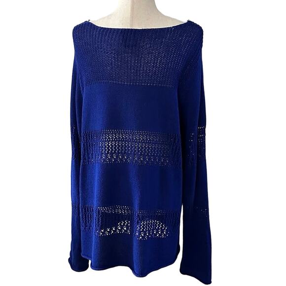 Chelsea & Theodore Womens Plus Size XXL Pullover Sweater Cobalt Blue Open Knit - Picture 2 of 7